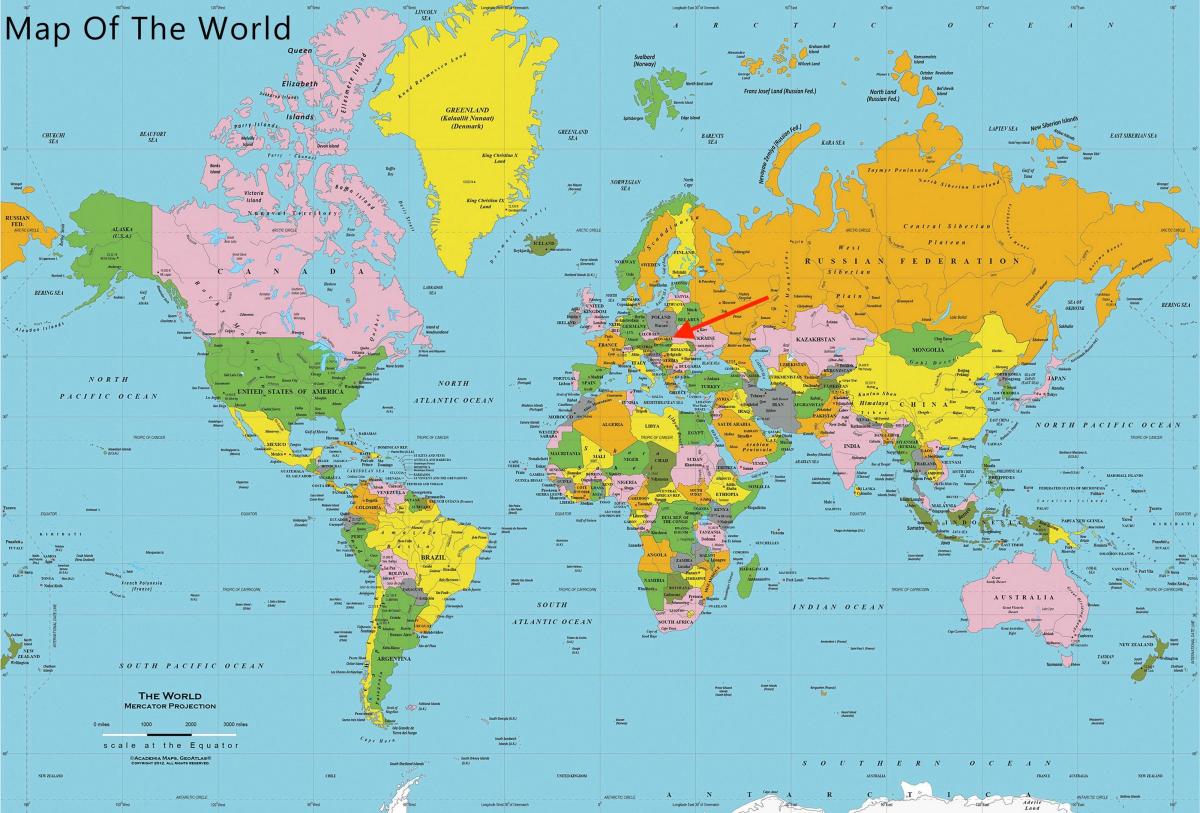 世界地図上のスロバキア共和国位置